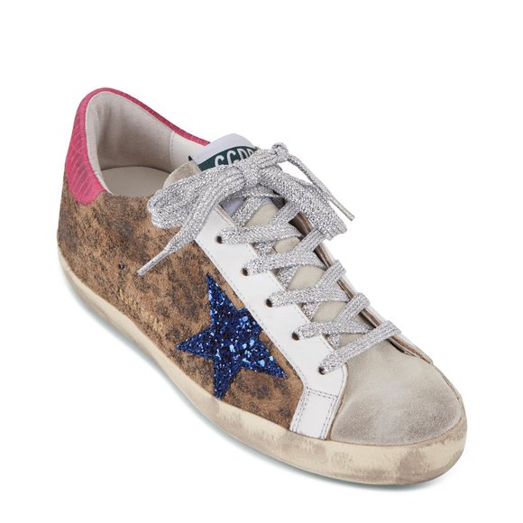 NIB Golden Goose Super-Star Leopard & Blue Glitter Star Sneaker, 37 - Picture 1 of 12